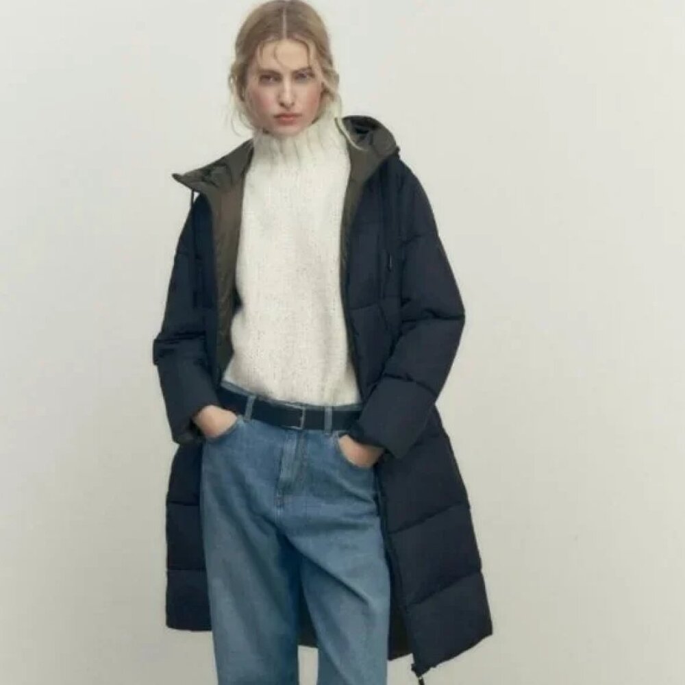 NWOT Zara Reversible Black Longline Puffer Coat